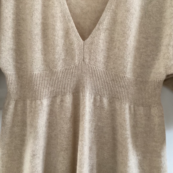 Boston Proper 100% Cashmere Light Beige/Oatmeal V-Neck Tunic Sweater Kimono Slvs - Picture 2 of 13